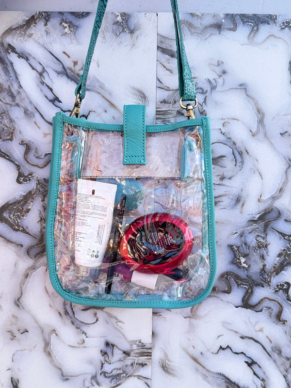 Hand Tooled Carving Leather Transparent Clear Bag for Women's Multi Use