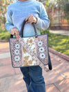 Cowhide Fur Tote Bag Stylish Leather Purse Hair on Hide Carving Hand Tooled Bags