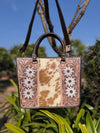 Cowhide Fur Tote Bag Stylish Leather Purse Hair on Hide Carving Hand Tooled Bags