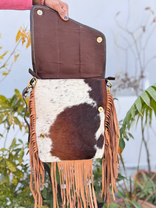 Hand Tooled Leather Handbag Real Cowhide Leather Bag Aztec Saddle Blanket Fringe Bags