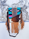Hand Tooled Leather Handbag Real Cowhide Leather Bag Aztec Saddle Blanket Fringe Bags