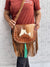 Western Style Cowhide Leather Fringe Carving Turquoise Colour Border Handbag Sling Bag Bohemian Fringe Bag