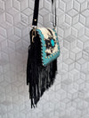 Real Cowhide Fringe Handbag Turquoise Stone Sling Bag Gypsy Boho Vintage Handmade BagStylish Bags