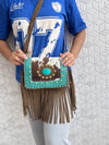 Real Cowhide Fringe Handbag Turquoise Stone Sling Bag Gypsy Boho Vintage Handmade BagStylish Bags