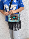 Real Cowhide Fringe Handbag Turquoise Stone Sling Bag Gypsy Boho Vintage Handmade BagStylish Bags (Copy)