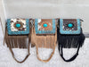 Real Cowhide Fringe Handbag Turquoise Stone Sling Bag Gypsy Boho Vintage Handmade BagStylish Bags (Copy)
