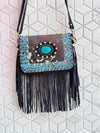 Real Cowhide Fringe Handbag Turquoise Stone Sling Bag Gypsy Boho Vintage Handmade BagStylish Bags (Copy)