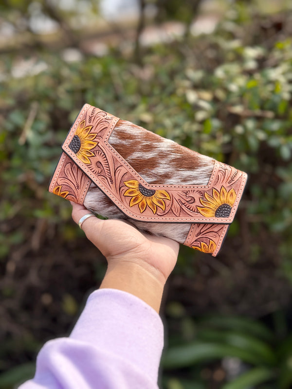 Hand Tooled Clutch Stylish Genuine Leather Cowhide Fur Leather Western Clutches