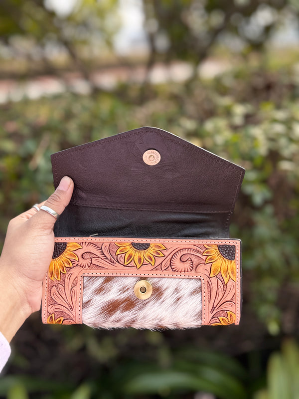 Hand Tooled Clutch Stylish Genuine Leather Cowhide Fur Leather Western Clutches