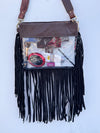 Western Fringe Transparent Clear Bag Stylish Hand Tooled Carving Leather Purse