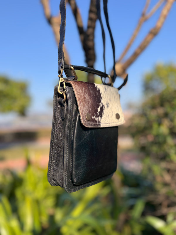 Genuine Leather Sling Bag Gypsy Boho Hair on Hide Fur Vintage Handmade Bag