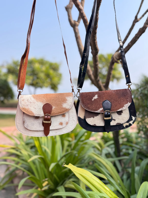 Women's Real Cowhide Fur Leather Western Style Sling Bag Handbag