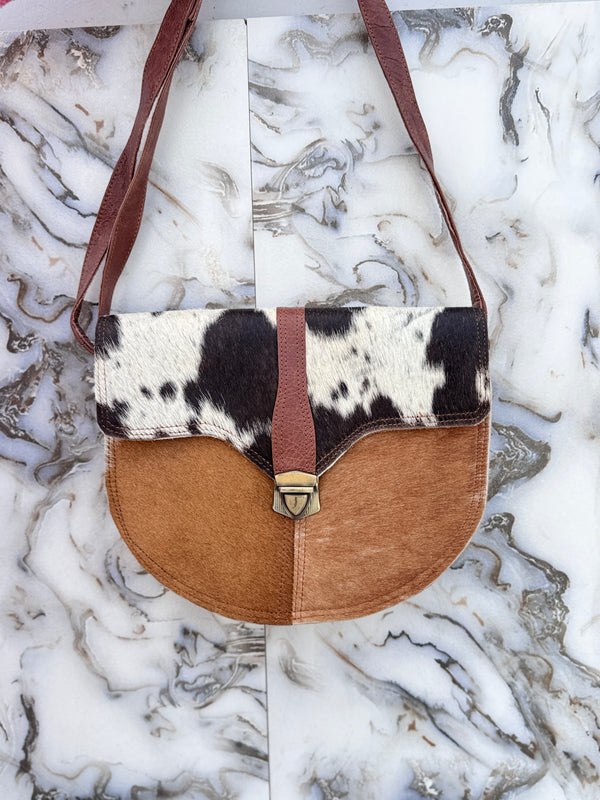Women's Real Cowhide Fur Leather Western Style New Designer Sling Bag