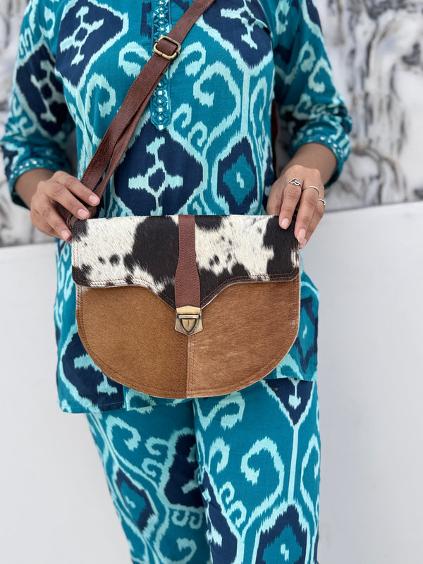 Women's Real Cowhide Fur Leather Western Style New Designer Sling Bag