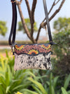 Cowhide Fur Leather Handbag Hand Tooled Carving Leather Sling Bag