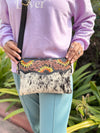Cowhide Fur Leather Handbag Hand Tooled Carving Leather Sling Bag