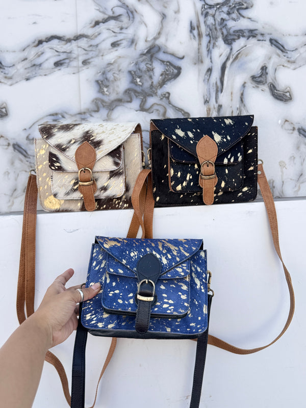 Western Metallic Fur Leather Stylish Handbag Hair On Hide Fur Bohemian Women's Sling Bag