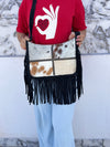 Hair on Hide Fur Fringe Leather Sling Bag Patches Cowhide Fur Handbag