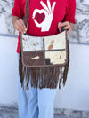 Hair on Hide Fur Fringe Leather Sling Bag Patches Cowhide Fur Handbag