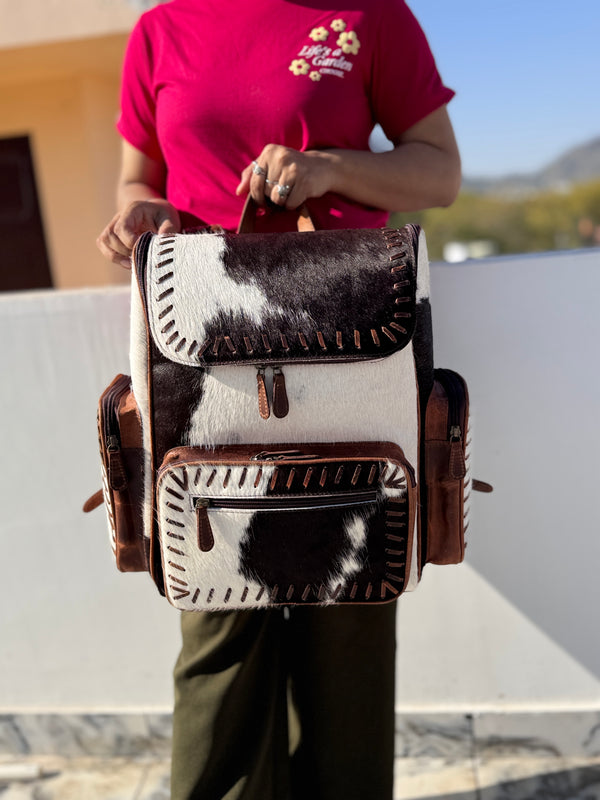 Cowhide Fur Leather Backpack Hair On Hide Fur Stylish Backpack School Bags UnisexBag