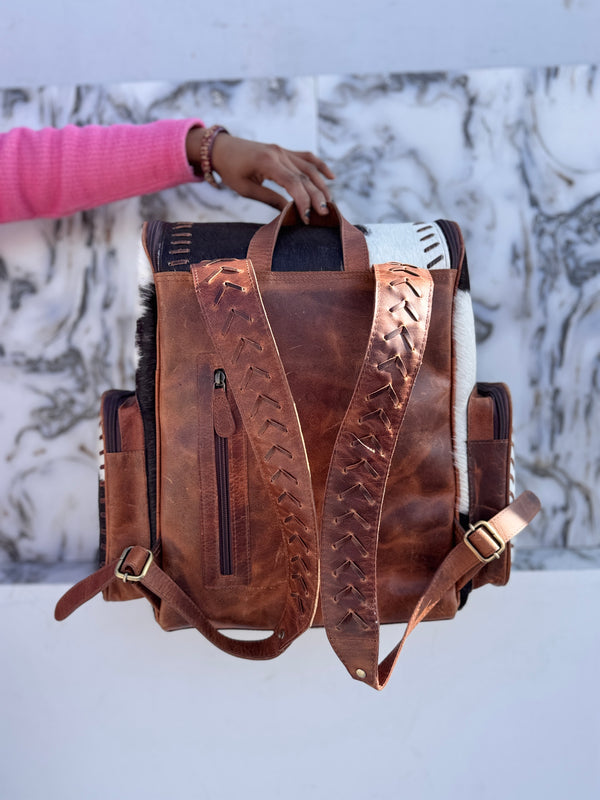 Cowhide Fur Leather Backpack Hair On Hide Fur Stylish Backpack School Bags UnisexBag