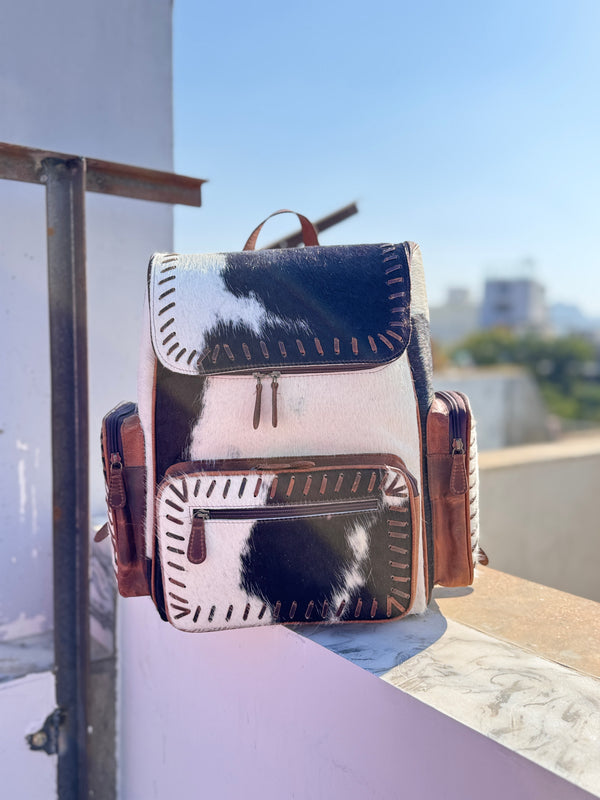 Cowhide Fur Leather Backpack Hair On Hide Fur Stylish Backpack School Bags UnisexBag