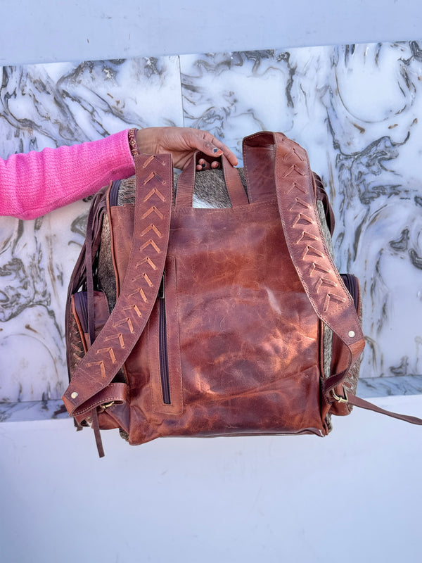Cowhide Fur Leather Fringe Backpack Hair On Hide Fur Stylish Backpack School Bags UnisexBag