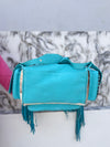Cowhide Fur Leather Fringe Backpack School Bags Turquoise Colour Unisex Bag