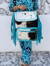 Cowhide Fur Leather Fringe Backpack School Bags Turquoise Colour Unisex Bag