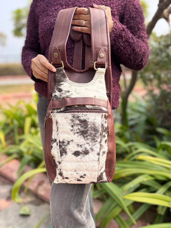 Real Cowhide Fur Leather Backpack Western Style Bags Travel Bags Unisex Bag Wholesale Bulk Product