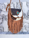 Cowhide Fur Fringe Handbag Sling Bags Gypsy Stylish Turquoise Colour Stone Vintage Bags
