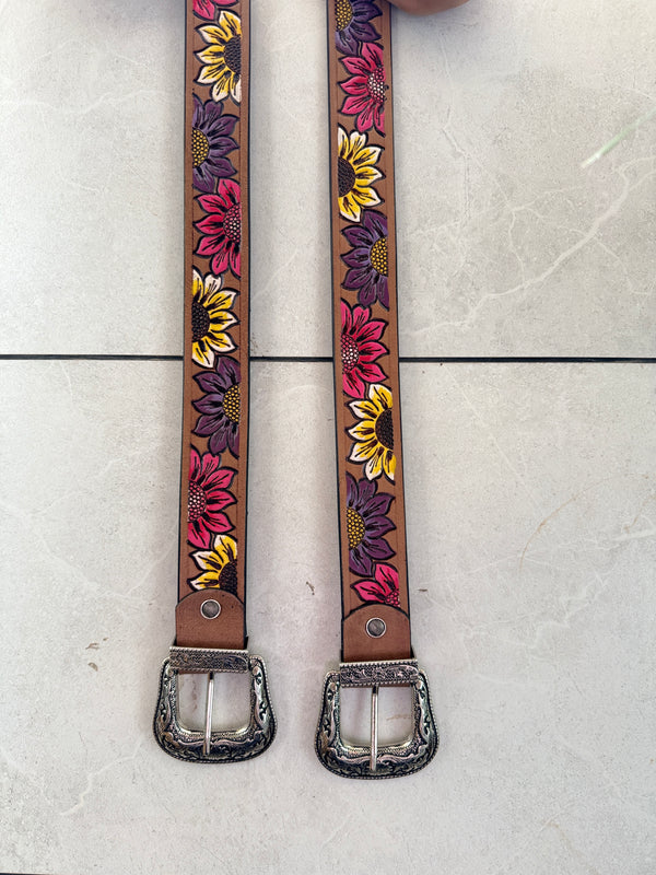 High Quality Leather Belts Hand Tooled Carving Stylish Sunflower Belt UnisexLuxury Belts