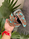 Hand Tooled Leather Belts Handmade Belts Turquoise Colour Boho Vintage Stylish Western Leather Belts (Copy)
