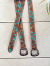 Hand Tooled Leather Belts Handmade Belts Turquoise Colour Boho Vintage Stylish Western Leather Belts (Copy)