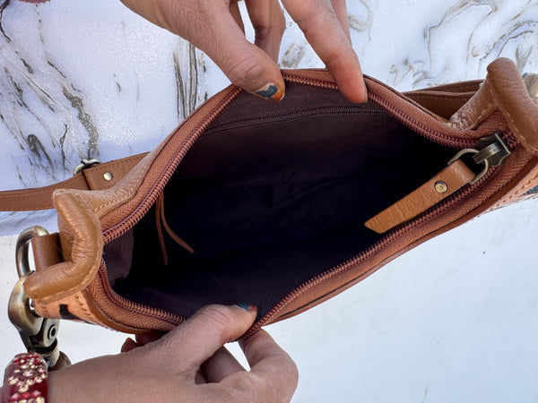 Hand Tooled Carving Leather Handbag Sling Bag Gypsy Boho Shoulder Western Bags