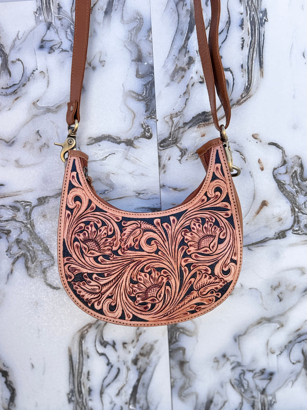 Hand Tooled Carving Leather Handbag Sling Bag Gypsy Boho Shoulder Western Bags