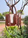 Cowhide Fur Leather Tote Bag Hand Tooled Carving Leather Shoulder Bag