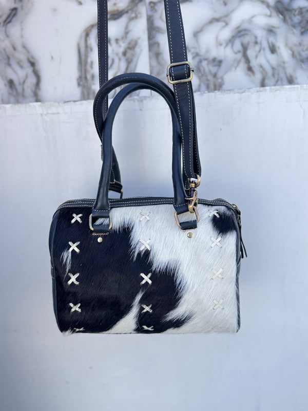 Cowhide Fur Leather Sling Bags High Quality Fashion Cross Body Messenger Shoulder Bag
