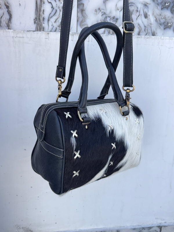 Cowhide Fur Leather Sling Bags High Quality Fashion Cross Body Messenger Shoulder Bag