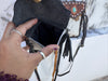 Cowhide Fur Hand Tooled Carving Turquoise Stone Sling Leather Bag Small Size Phone Purse