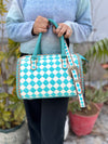 Hand Tooled Carving Leather Tote Bag Gypsy Boho Checker Pattern Shoulder Bag