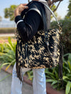 Women's Cowhide Fur Leather Tote Bag Handmade Fringe Shoulder Strap Western Style Real Leather Bag
