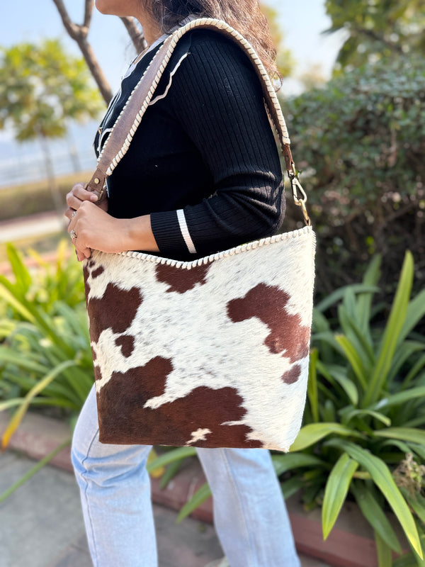 Cowhide Fur Leather Tote Bag Real Leather Designer Shoulder Bags for Women's Multi Use