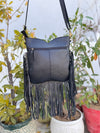 Hand Tooled Leather Fringe Sling Bag Stylish Purse Cowhide Fur Leather Bags
