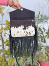 Cowhide Fur Leather Fringe Bag Hand Tooled Leather Cross Body Sling Bag