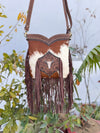 Hand Tooled Leather Fringe Sling Bag Stylish Purse Cowhide Fur Leather Bags
