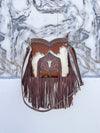 Hand Tooled Leather Fringe Sling Bag Stylish Purse Cowhide Fur Leather Bags