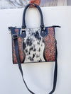 Hand Tooled Carving Leather Tote Bag Cowhide Fur Gypsy Boho Vintage Cross body Shoulder Bag