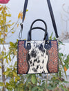 Hand Tooled Carving Leather Tote Bag Cowhide Fur Gypsy Boho Vintage Cross body Shoulder Bag