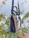 Hand Tooled Carving Leather Tote Bag Cowhide Fur Gypsy Boho Vintage Cross body Shoulder Bag